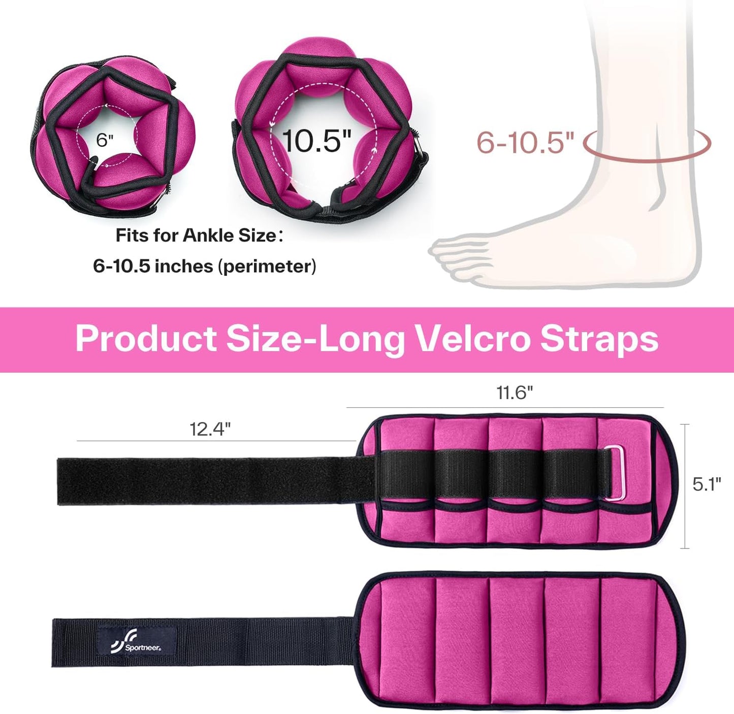 Adjustable Ankle Wrist Weights for Men Women Kids, Adjustable Leg & Cuff Weight Straps for Fitness, Walking, Running, Aerobics, Yoga, Gym | 2 Lbs for Each Ankle, 1 Pair Total Weight 4 Lbs